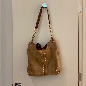 Michael Kors tan suede gold studded bag